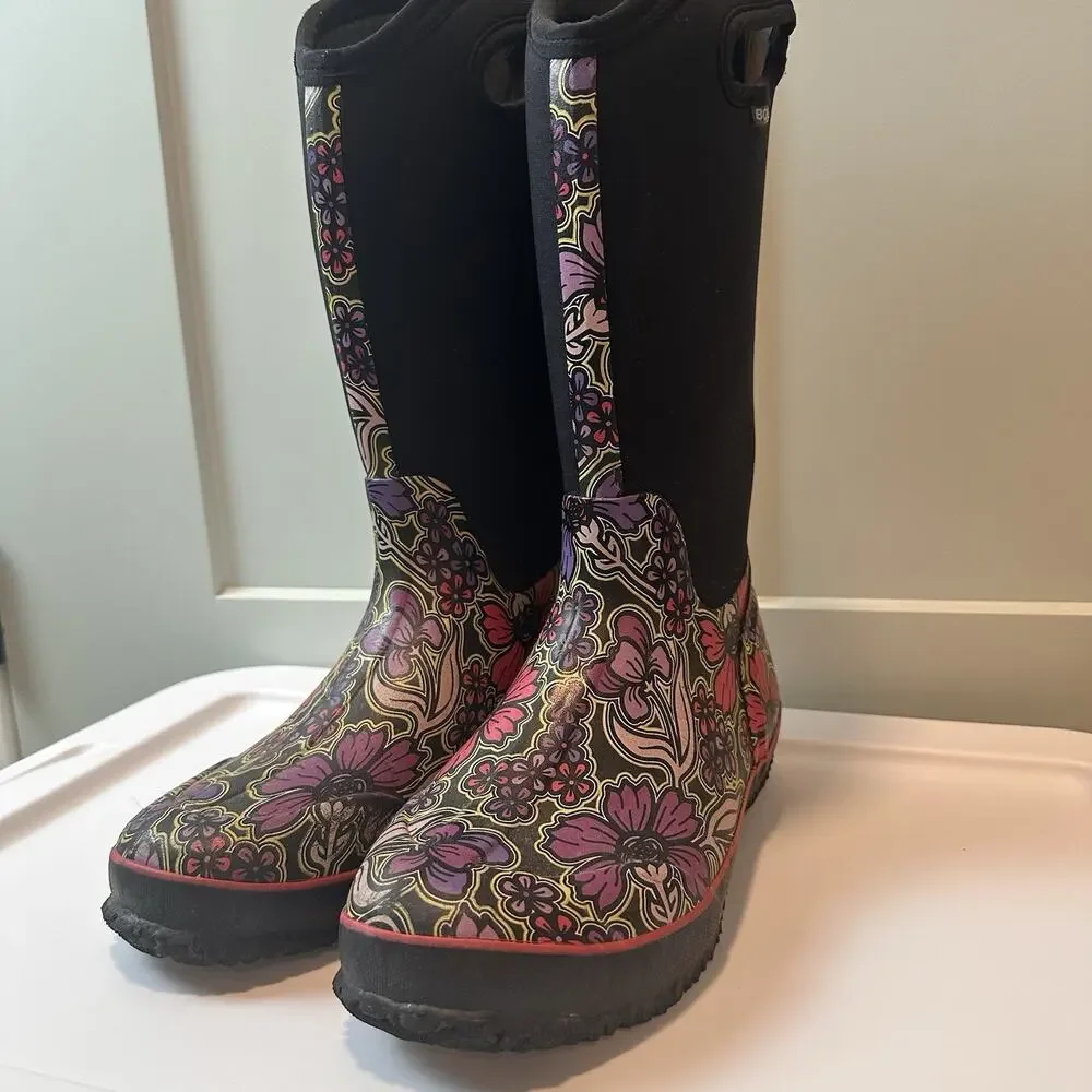 BOGS Classic Tall May Flowers Boots Womens 11 Floral Waterproof Rain Snow Boots